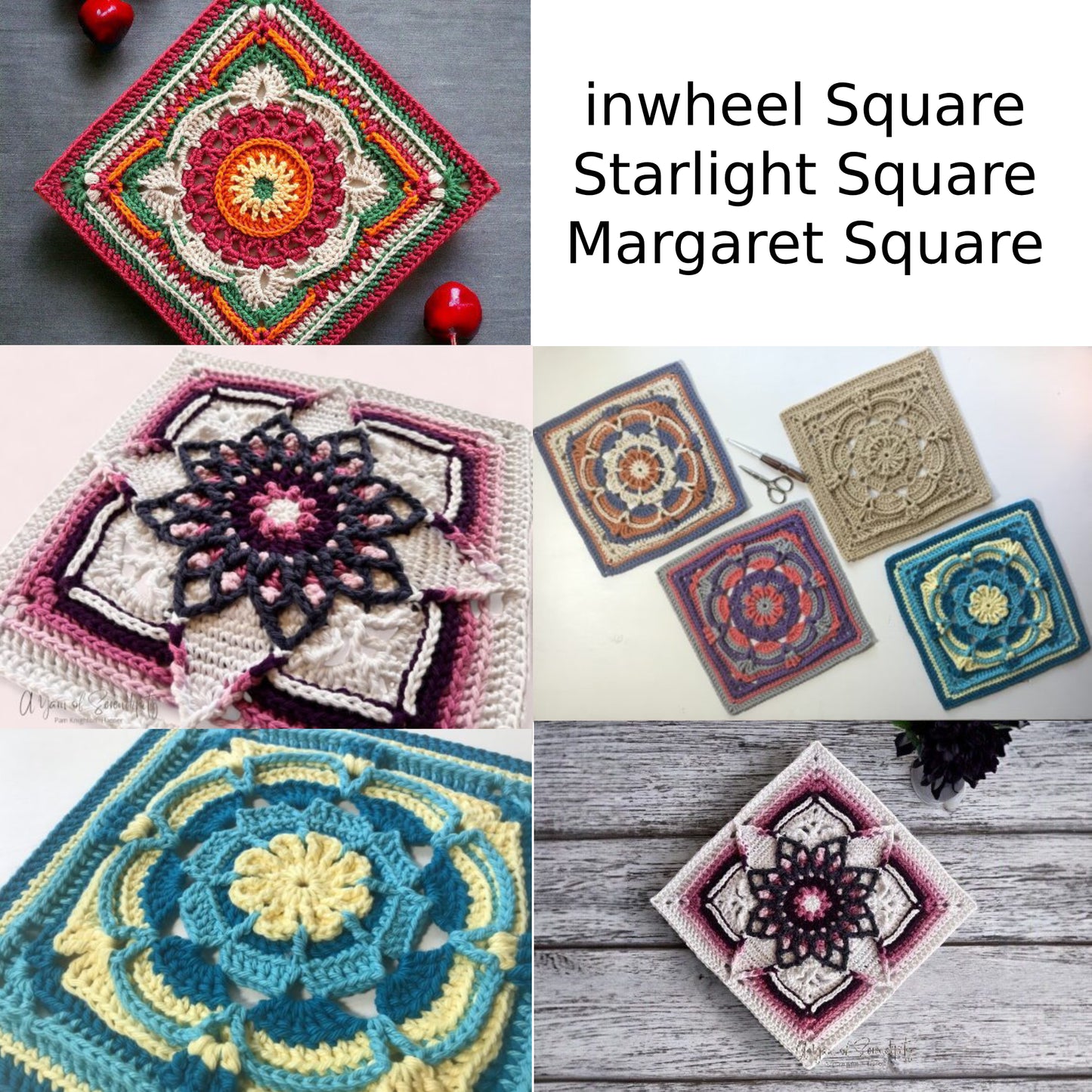 inwheel Square, π Starlight Square, and πΈ Margaret Square Crochet