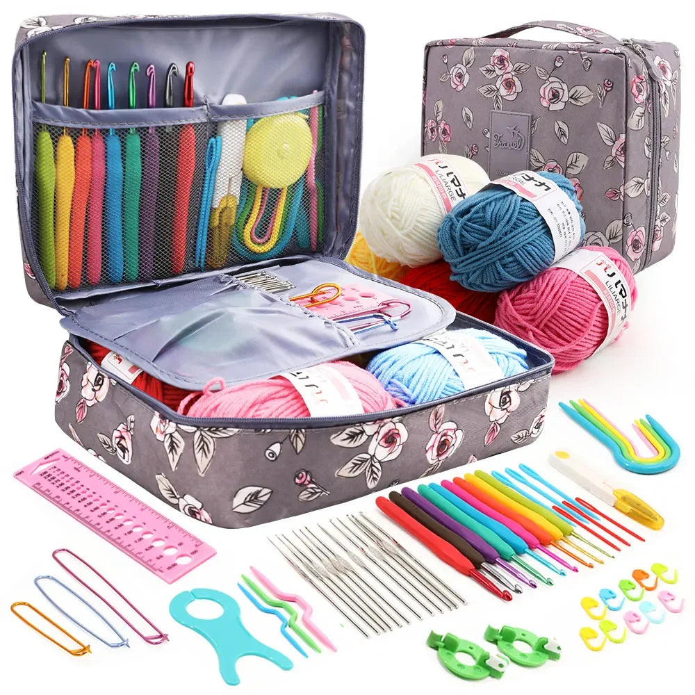59-Piece Portable Crochet Kit – Complete DIY Beginner Set with Crochet Hooks, Yarn Tools, and Storage Bag for Easy Organization and Crafting.