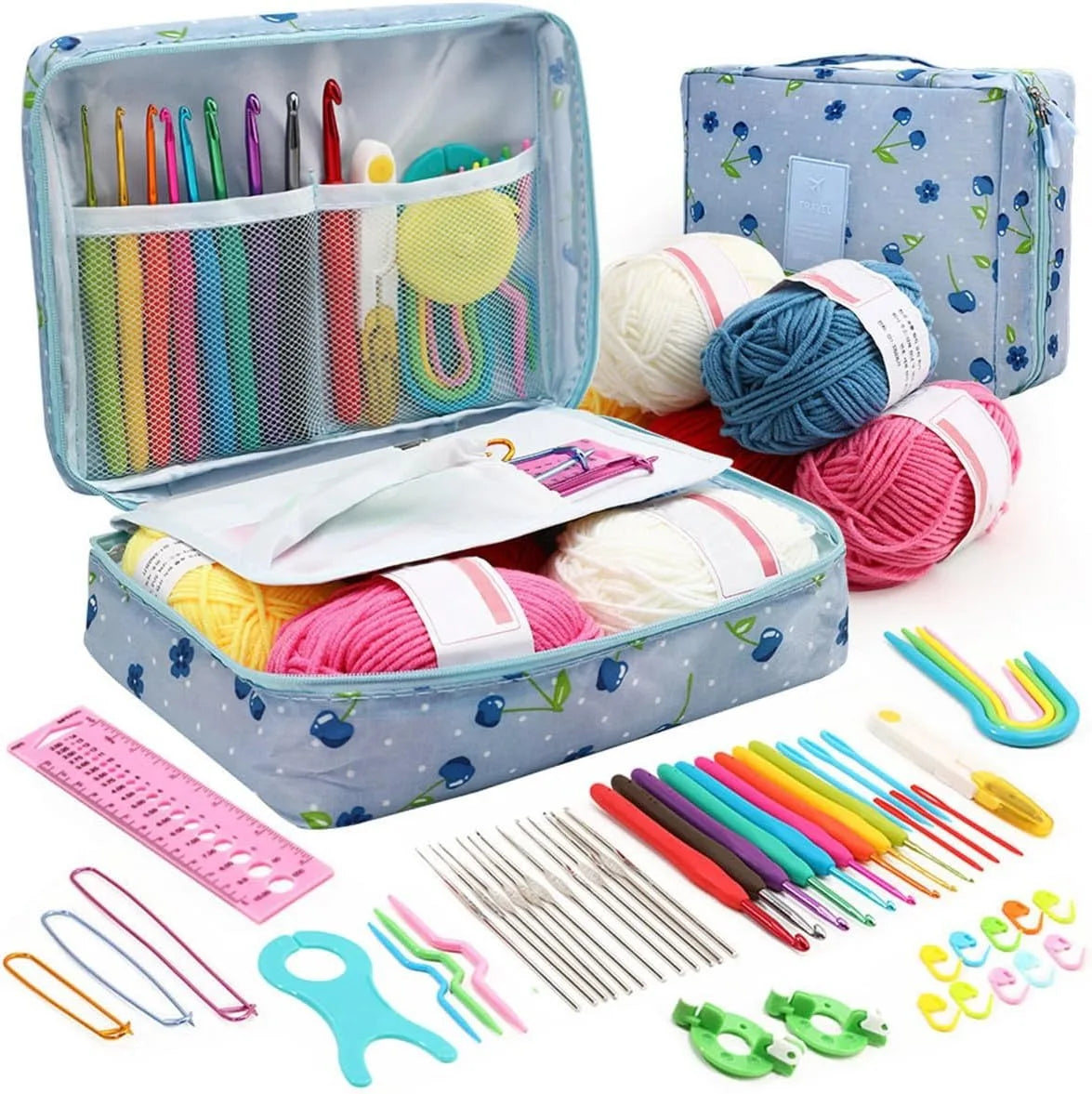 59-Piece Portable Crochet Kit – Complete DIY Beginner Set with Crochet Hooks, Yarn Tools, and Storage Bag for Easy Organization and Crafting.