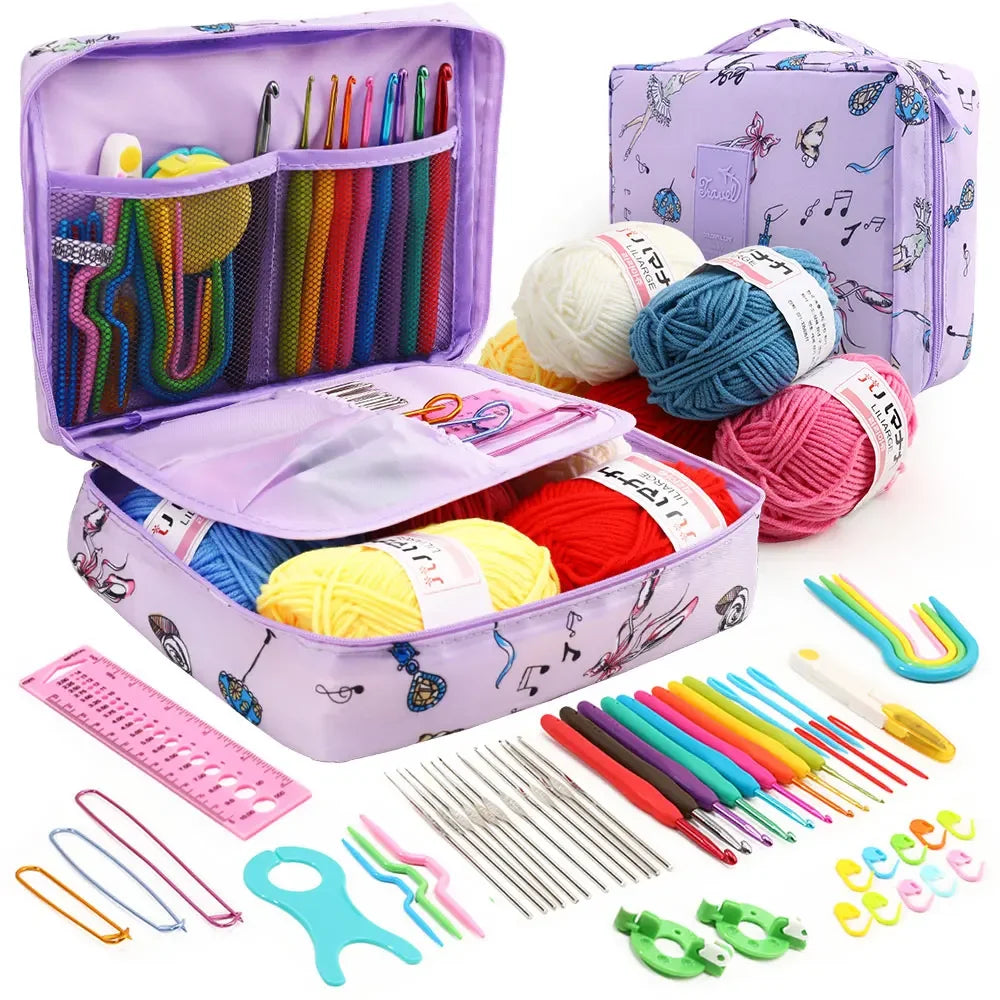 59-Piece Portable Crochet Kit – Complete DIY Beginner Set with Crochet Hooks, Yarn Tools, and Storage Bag for Easy Organization and Crafting.