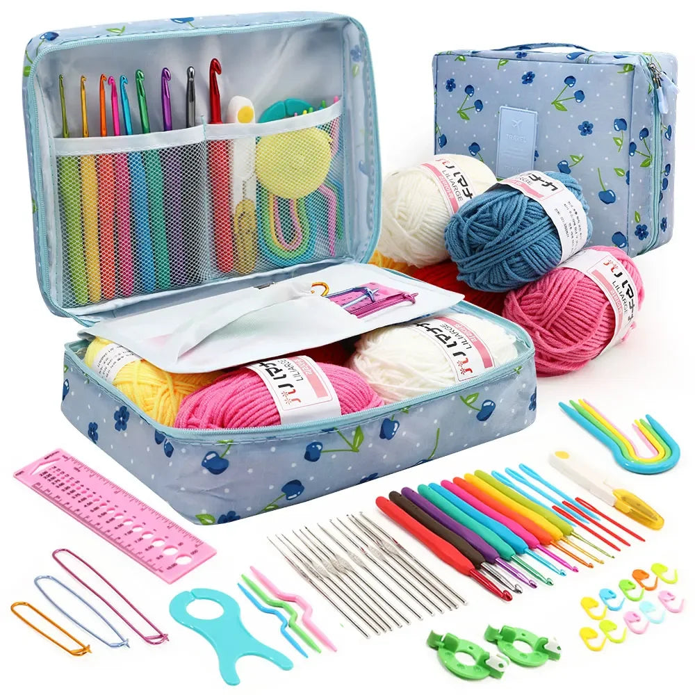 59-Piece Portable Crochet Kit – Complete DIY Beginner Set with Crochet Hooks, Yarn Tools, and Storage Bag for Easy Organization and Crafting.