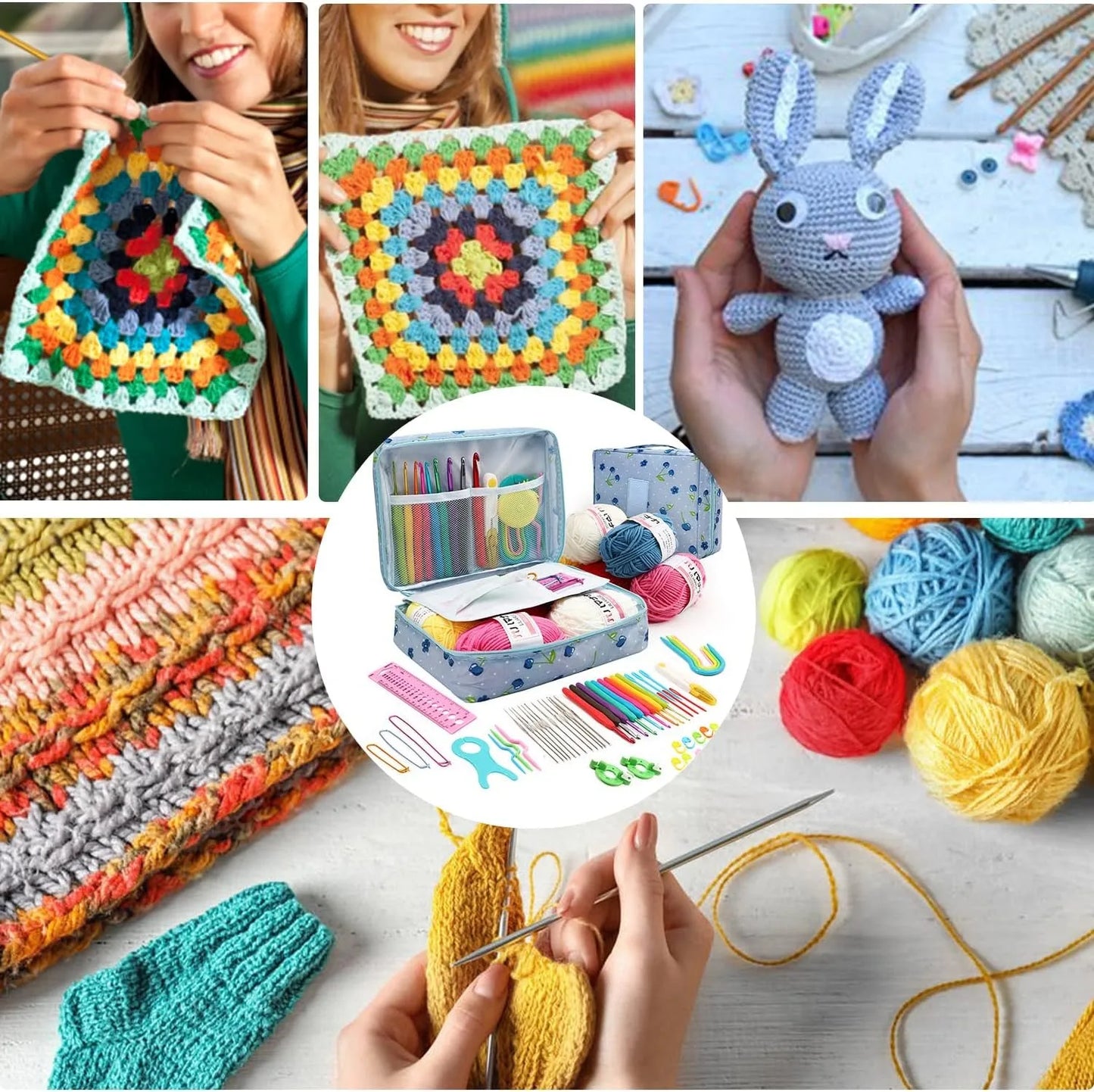 59-Piece Portable Crochet Kit – Complete DIY Beginner Set with Crochet Hooks, Yarn Tools, and Storage Bag for Easy Organization and Crafting.