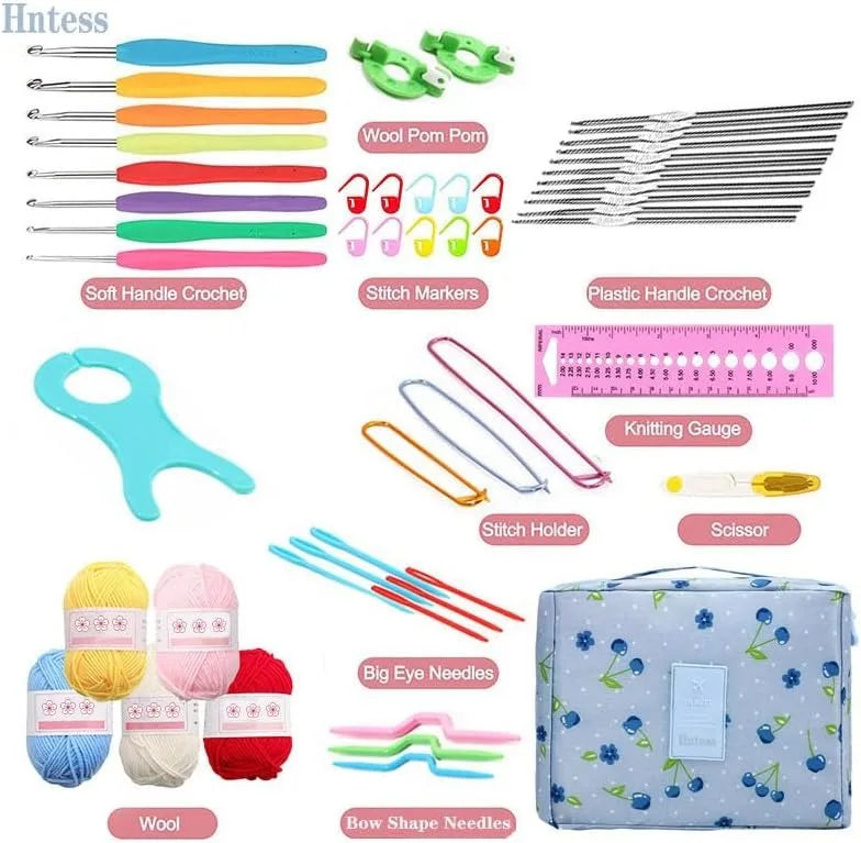 59-Piece Portable Crochet Kit – Complete DIY Beginner Set with Crochet Hooks, Yarn Tools, and Storage Bag for Easy Organization and Crafting.