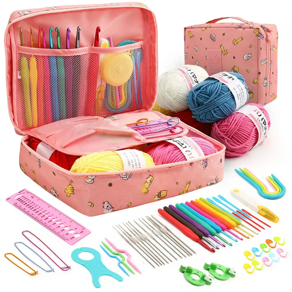 59-Piece Portable Crochet Kit – Complete DIY Beginner Set with Crochet Hooks, Yarn Tools, and Storage Bag for Easy Organization and Crafting.