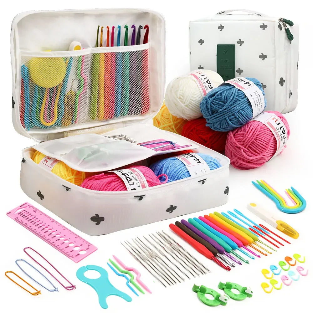59-Piece Portable Crochet Kit – Complete DIY Beginner Set with Crochet Hooks, Yarn Tools, and Storage Bag for Easy Organization and Crafting.