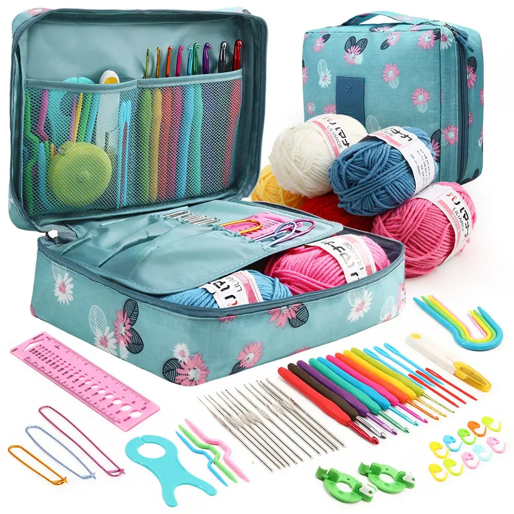 59-Piece Portable Crochet Kit – Complete DIY Beginner Set with Crochet Hooks, Yarn Tools, and Storage Bag for Easy Organization and Crafting.