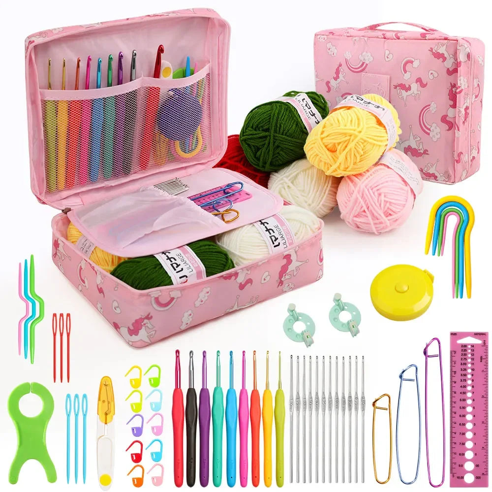 59-Piece Portable Crochet Kit – Complete DIY Beginner Set with Crochet Hooks, Yarn Tools, and Storage Bag for Easy Organization and Crafting.