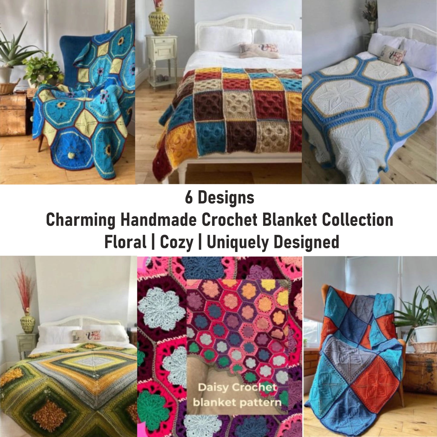 (6 Designs)๐ธ Charming Handmade Crochet Blanket Collection โ Floral ๐ผ | Cozy ๐งถ | Uniquely Designed ๐ธ