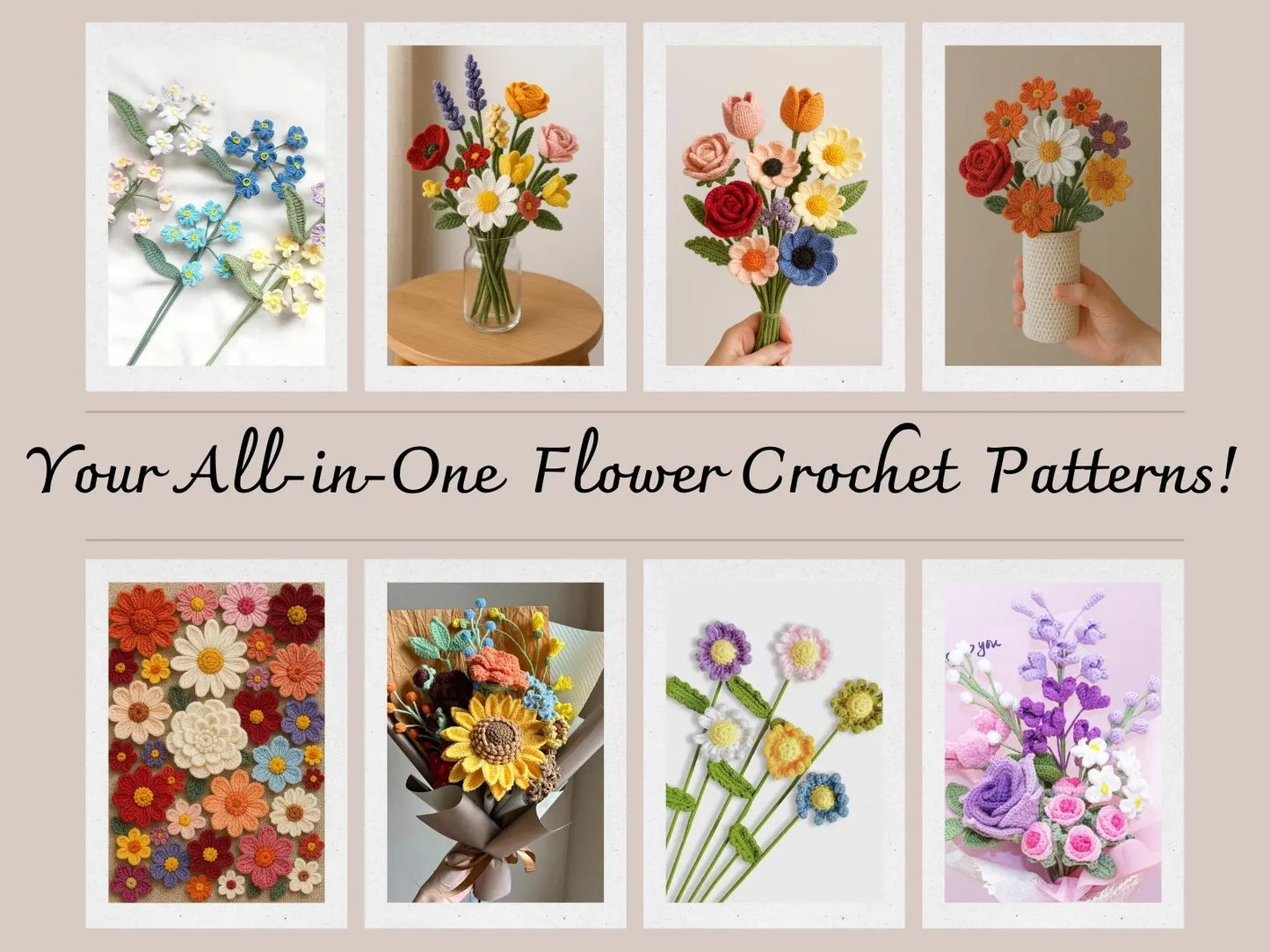 Bundle of 800 Flower Crochet Patterns β Includes Roses, Tulips, Daisies, Sunflowers | Digital Download for Weddings, Motherβs Day, Home DΓ©cor & Graduation Gifts