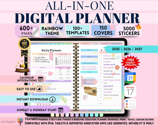 📅 All-in-One Digital Planner 2025–2027 🗓️ | Daily, Weekly & Monthly Templates 📖 | GoodNotes + PDF + Journal Bundle ✨