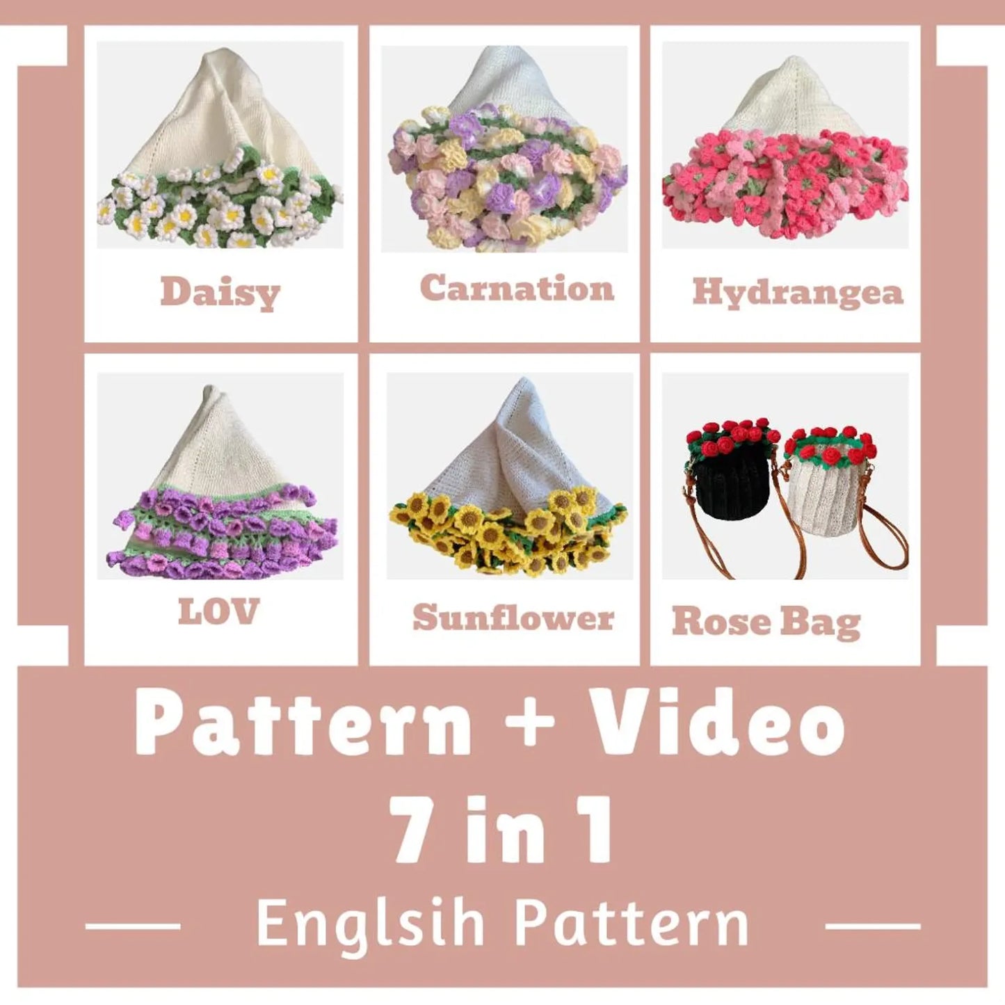 🧶 7-in-1 Crochet Bouquet Blanket Patterns 🌸 | Beginner-Friendly + Video Tutorials 🎥 | English PDF Pattern for Custom Blanket 🛏️