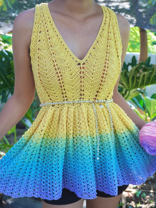 Modern Boho Crochet Dress Pattern PDF Beachwear Summer Crochet Dress Pattern Festival Crochet Top | Meribella Peplum Top and Dress