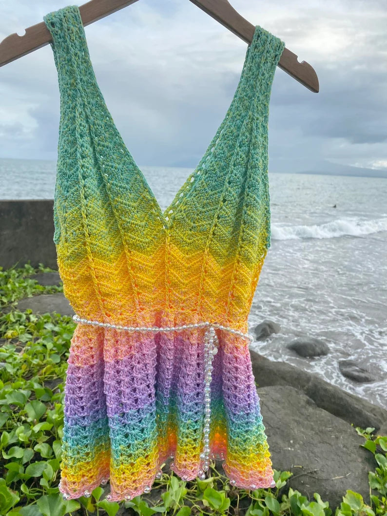 Modern Boho Crochet Dress Pattern PDF Beachwear Summer Crochet Dress Pattern Festival Crochet Top | Meribella Peplum Top and Dress